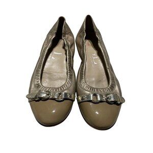AGL Womens Metallic Leather Ballet Flats With‎ Buckle Detail Size35.5/5